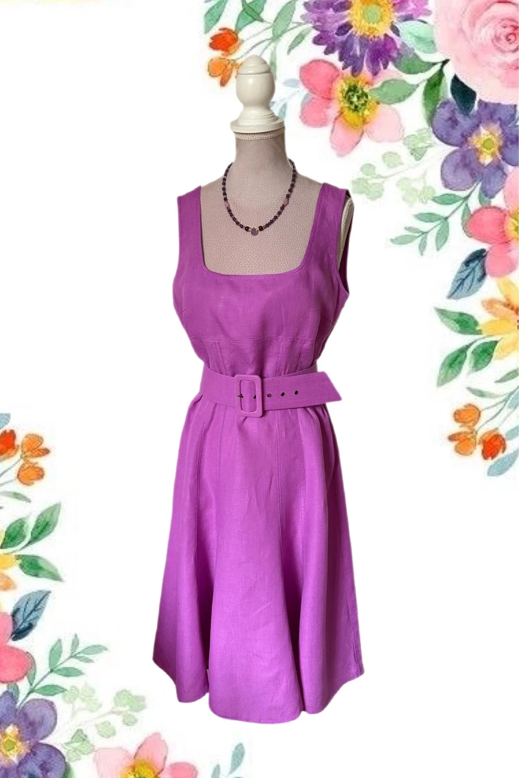 💜🌾Vestido vintage 100% lino campestre cottagecore Marella boho chic vestido de lino lila púrpura 38/40🌾💜 – photo 2